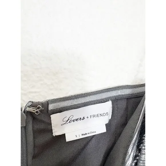 Lovers + Friends Tanya Midi Dress Silver Small Metallic Pleated Rhinestone Strap - Picture 5 of 14